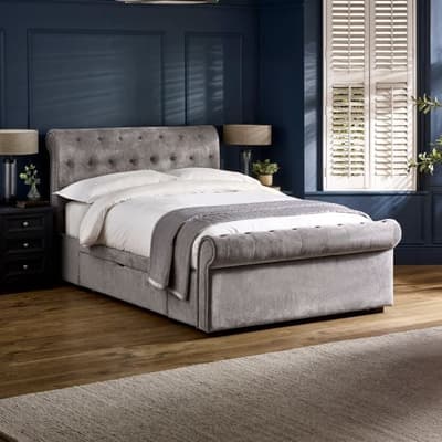Ravello Grey Fabric Scroll 2 Drawer Storage Bed