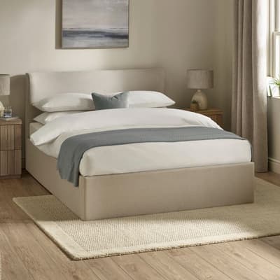Rochelle Natural Fabric Winged Ottoman Storage Bed