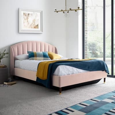Sandy Pink Velvet Ottoman Storage Bed