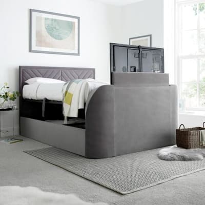 Sherlock Light Grey Velvet Ottoman Electric Media TV Bed