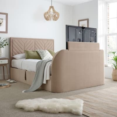 Sherlock Warm Stone Velvet Ottoman Electric Media TV Bed Sherlock Warm Stone Velvet Ottoman Electric Media TV Bed