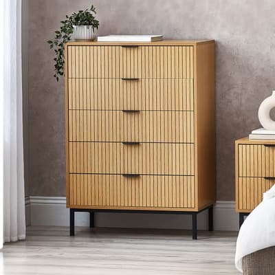 Sia Oak 5 Drawer Wooden Chest
