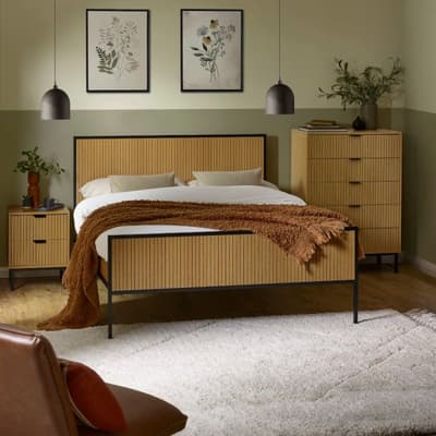 Sia Oak and Black Wooden and Metal Bed