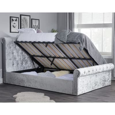 Sienna Steel Crushed Velvet Ottoman Storage Bed