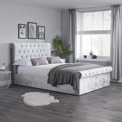 Sienna Steel Crushed Velvet Ottoman Storage Bed