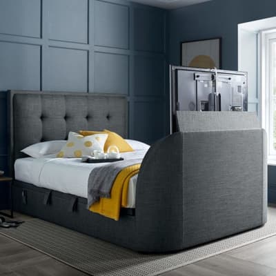 Simpson Slate Grey Fabric Ottoman Electric TV Bed