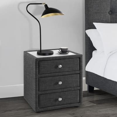 Sorrento Grey Fabric 3 Drawer Bedside Table