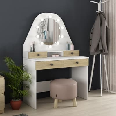 Star Vanity Oak and White Wooden Dressing Table