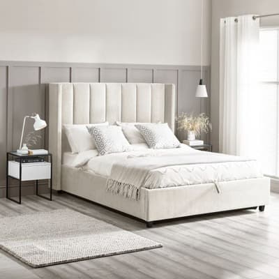 Taylor Off-White Fabric Winged Ottoman Storage Bed Taylor Off-White Fabric Winged Ottoman Storage Bed
