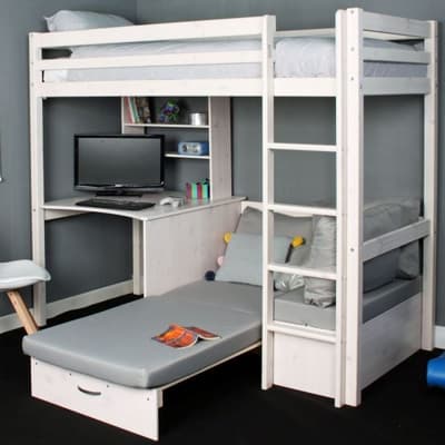 Hit White Wooden High Sleeper with Silver Futon Bed