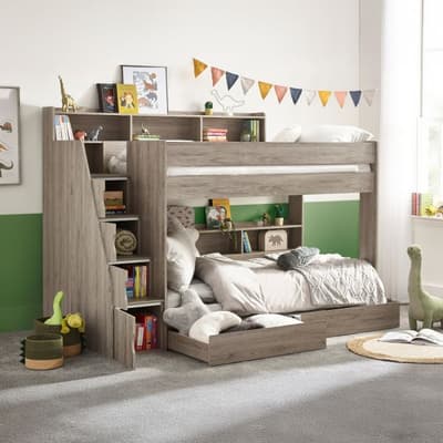 Tuscan Grey Oak Wooden Staircase Bunk Bed
