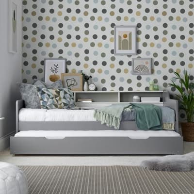 Tyler Grey and White Wooden Day Bed with Grey Guest Bed Trundle Tyler Grey and White Wooden Day Bed with Grey Guest Bed Trundle