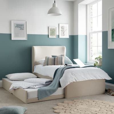 Una Warm Stone Fabric Guest Bed with Trundle Una Warm Stone Fabric Guest Bed with Trundle