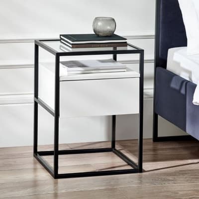 Universal White and Black 1 Drawer Bedside Table