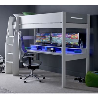 Urban White and Grey Console Gaming Wooden High Sleeper