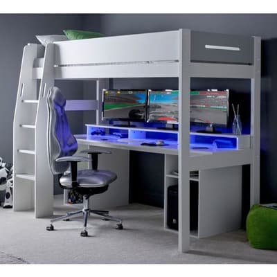 Urban White and Grey PC Gaming Wooden High Sleeper