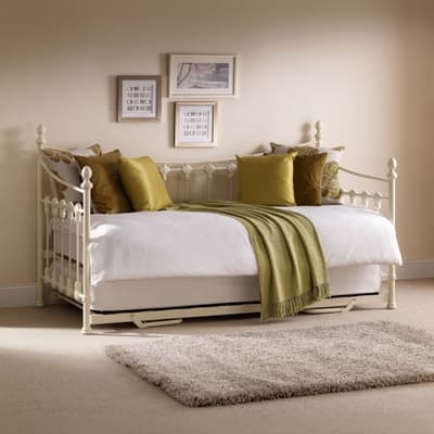 Versailles Stone White Metal Guest Day Bed and Trundle - 3ft Single