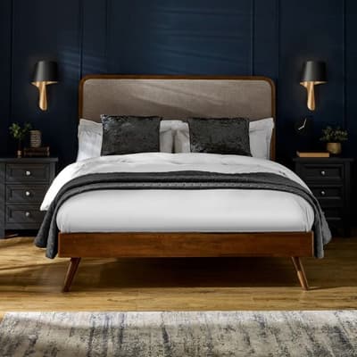 Walden Grey Fabric and Walnut Wooden Bed