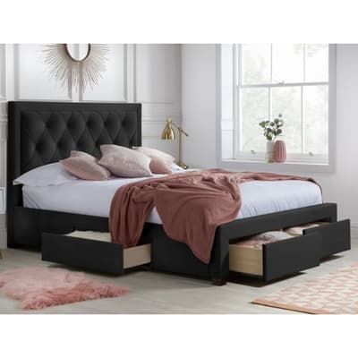Woodbury Black Velvet Fabric 4 Drawer Storage Bed