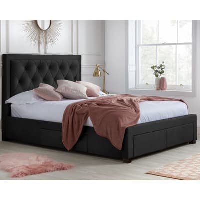 Woodbury Black Velvet Fabric 4 Drawer Storage Bed