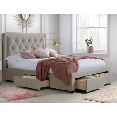 Woodbury Warm Stone Velvet Fabric 4 Drawer Storage Bed