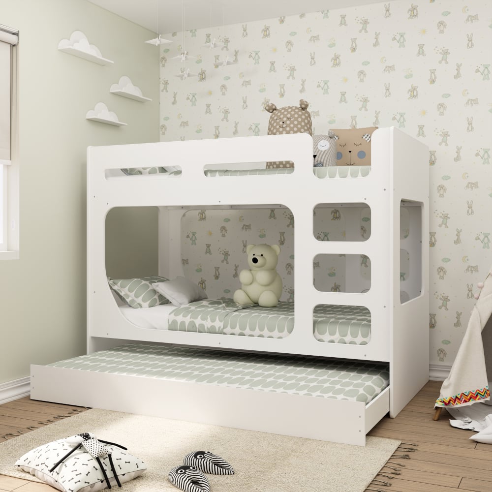 Ashley White Wooden Bunk Bed with Trundle