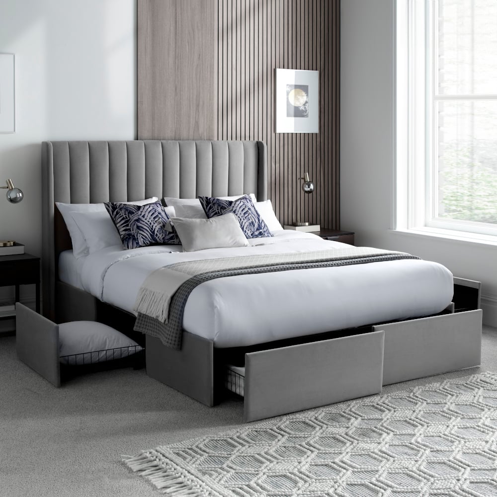 Reid Grey Velvet 4 Drawer Storage Bed