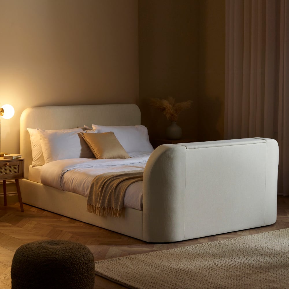 Shelly Cream Fabric Electric TV Bed Frame - 6ft Super King Size