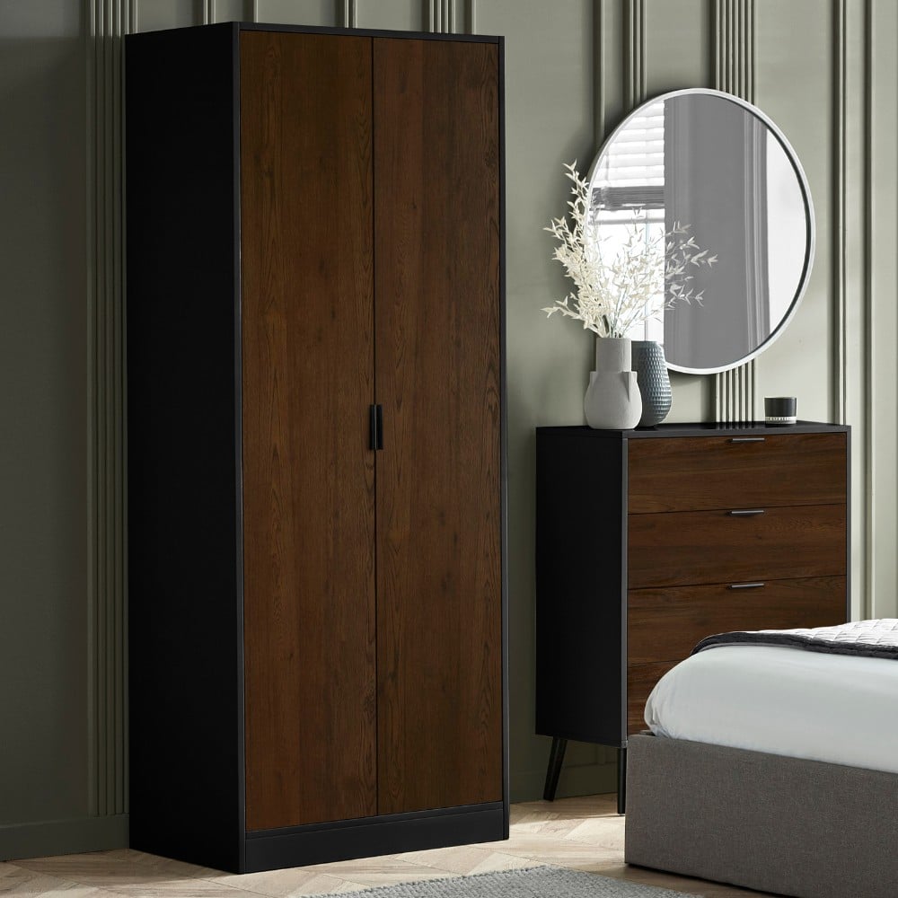 Alba Walnut and Black 2 Door Wardrobe