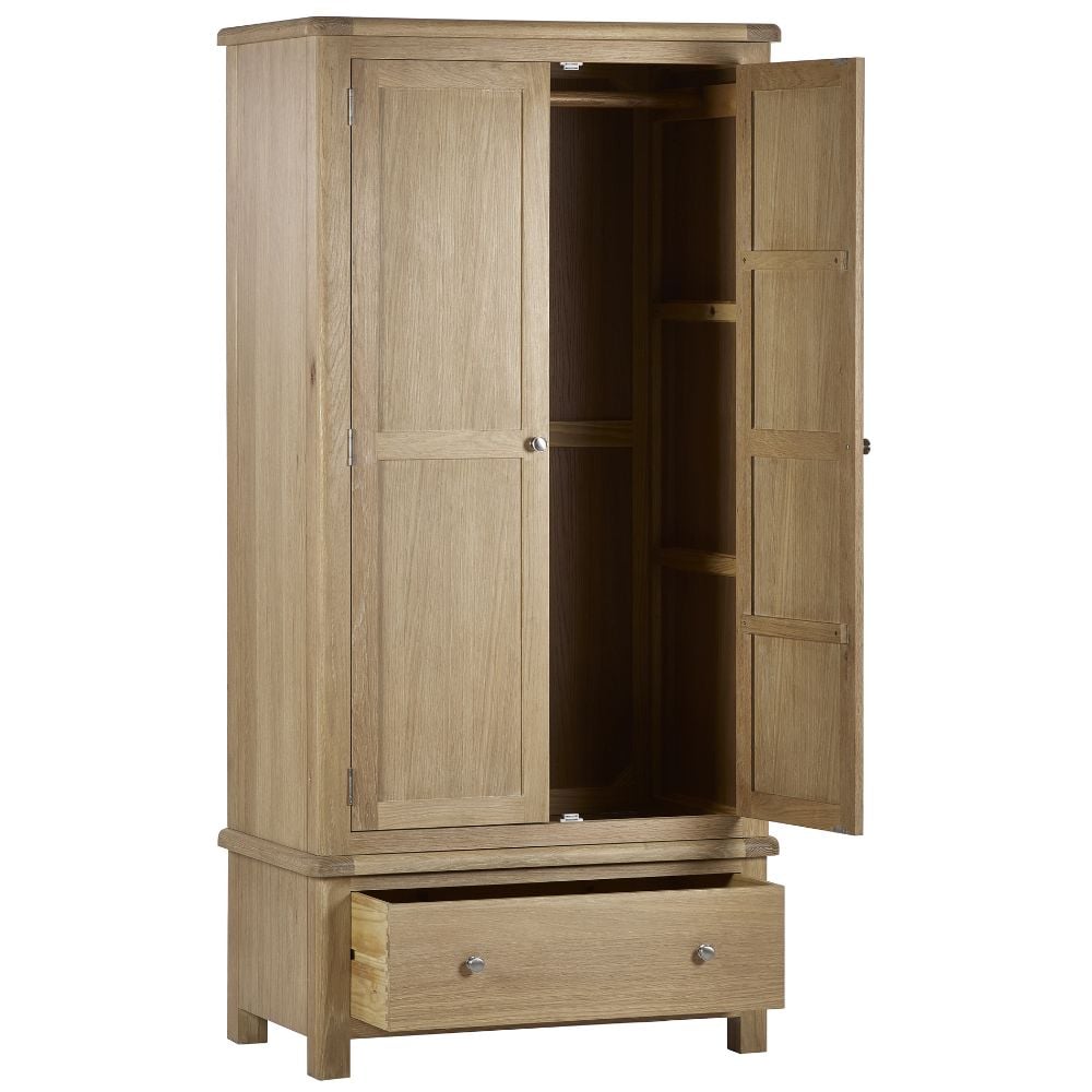 Memphis Limed Oak 2 Door 1 Drawer Combination Wardrobe