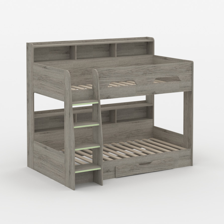 Orion Grey Oak Wooden Storage Bunk Bed, Daleyza Twin Bunk Bed
