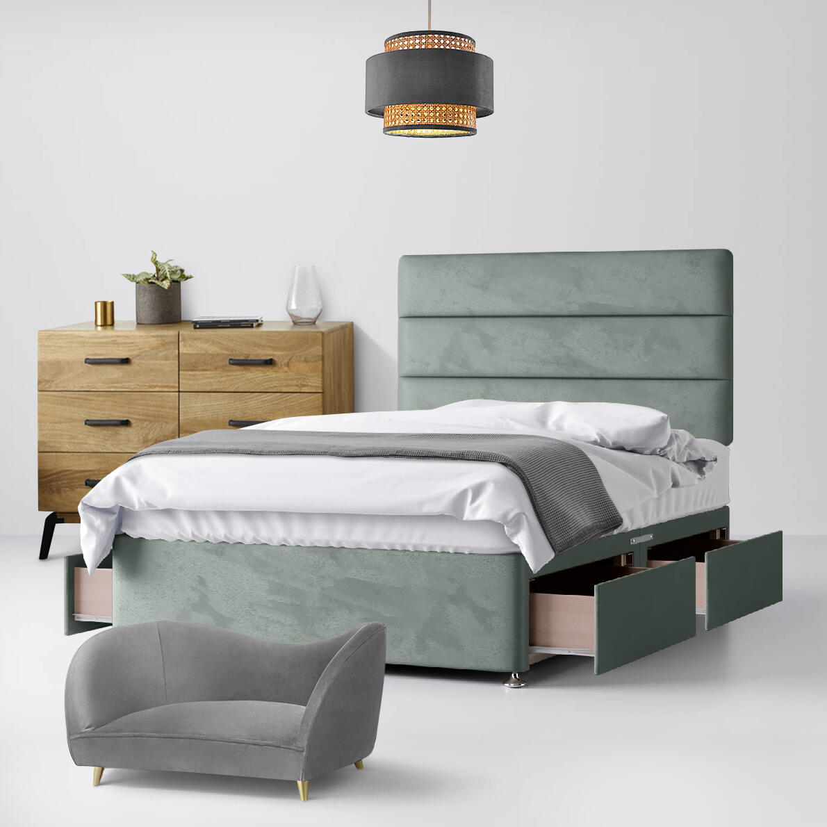 Cornell Lined Asphalt Velvet Fabric Divan Bed 4 Drawer Image