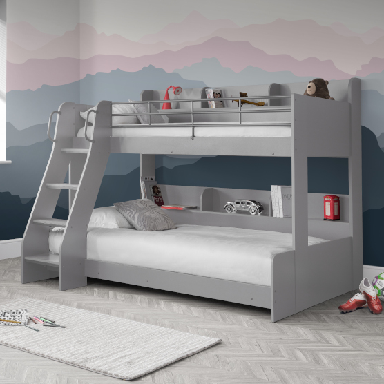 Domino Light Grey Triple Sleeper Bunk, Three Sleeper Bunk Bed With Storage