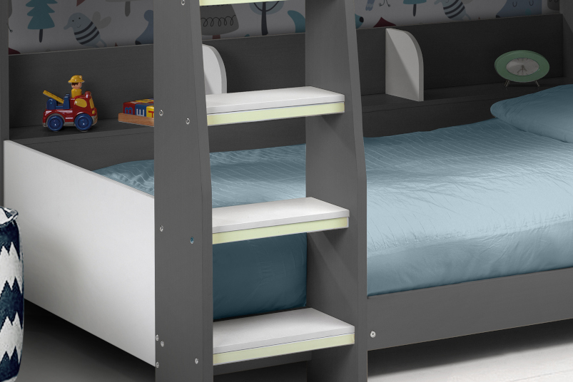 Visco Therapy Domino 3FT Kids Bunk Bed available in Grey and White HEAVY DUTY SPLIT INTO 2 SINGLE BEDS,BUNK BED FOR KIDS CHILDREN Grey Frame with 2x Superior Comfort