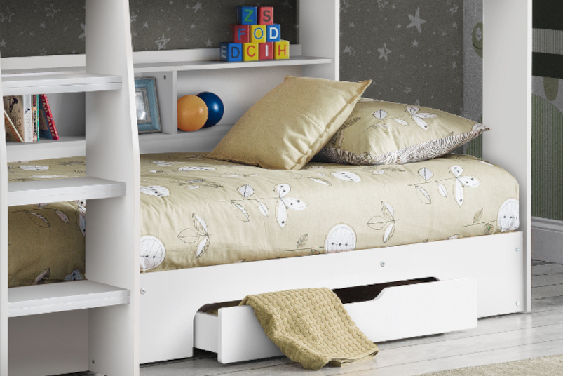 Orion White Wooden Storage Bunk Bed, Queen Size Bunk Beds With Storage
