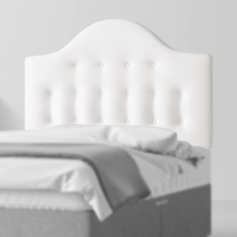 Victor Buttoned White Fabric Headboard Closeup
