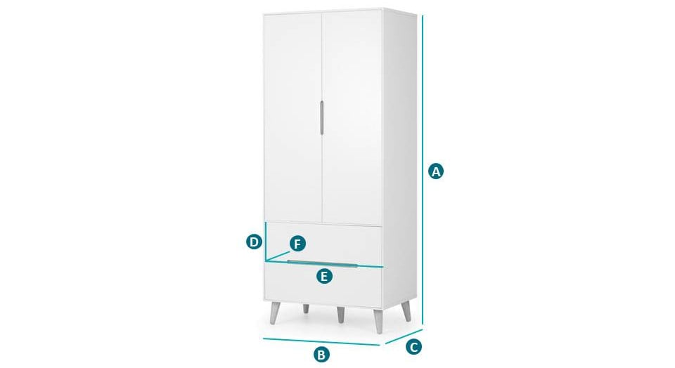 Happy Beds Alicia 2 Door Combination Wardrobe Sketch Dimensions