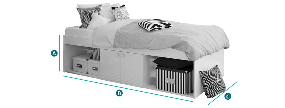 Happy Beds Arctic Grey Storage Bed Sketch Dimensions