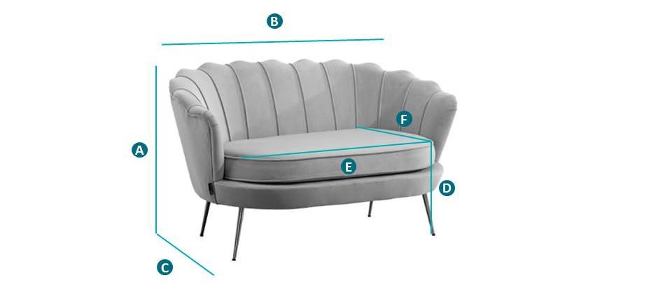 Happy Beds Ariel Coral 2 Seater Sofa Sketch Dimensions