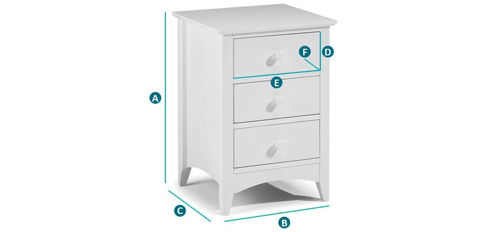 Cameo Stone White 3 Drawer Bedside Table Sketch