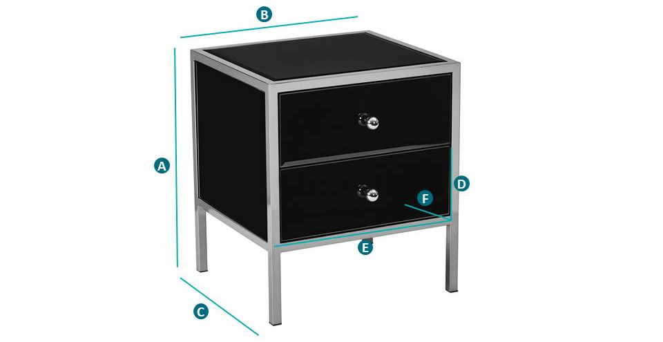 Fenwick Black And Gold 2 Drawer Bedside Table Sketch