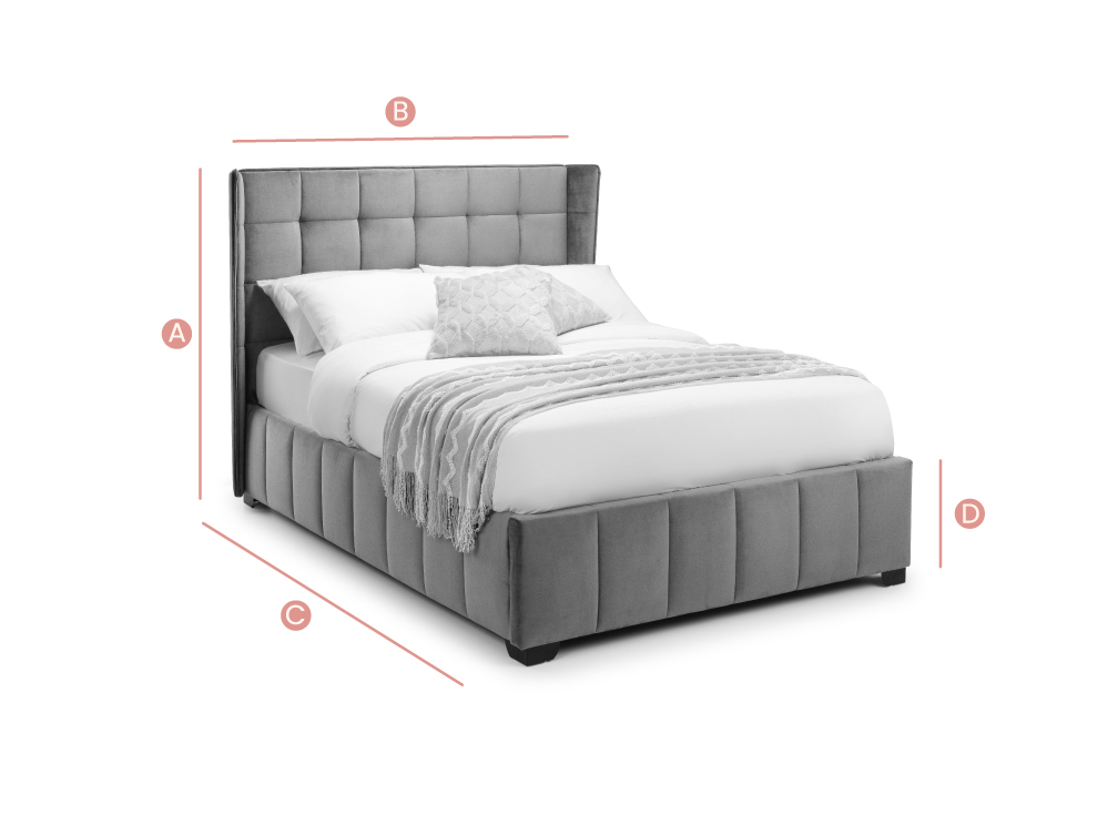 Happy Beds Frida Velvet Bed Sketch Dimensions