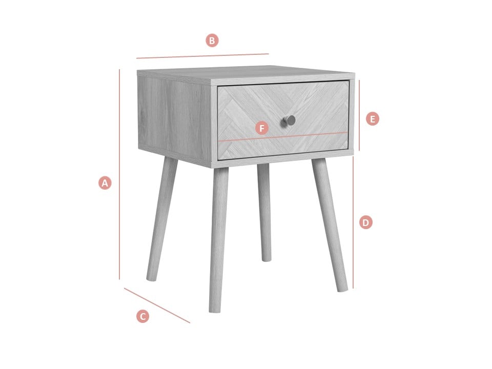 Happy Beds Herringford 1 Drawer Bedside Table Sketch Dimensions