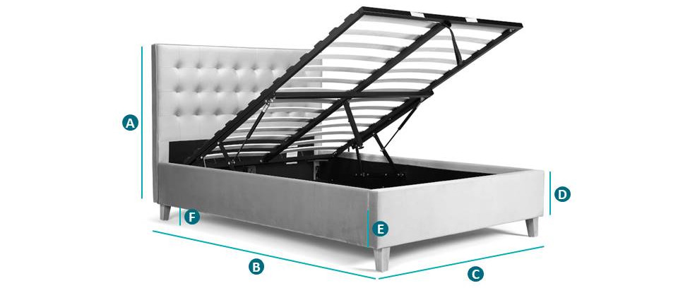 Happy Beds Kingham Grey Ottoman Bed Sketch Dimensions