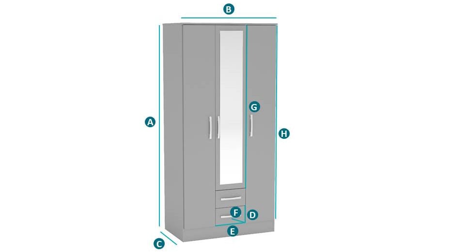 Lynx Grey 3 Door Combination Wardrobe Sketch