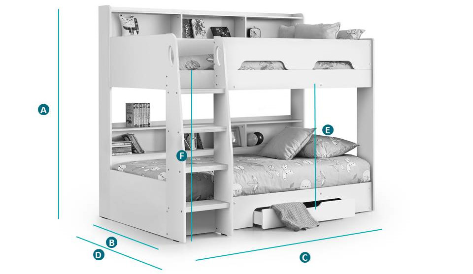 Happy Beds Orion Bunk Bed Sketch Dimensions