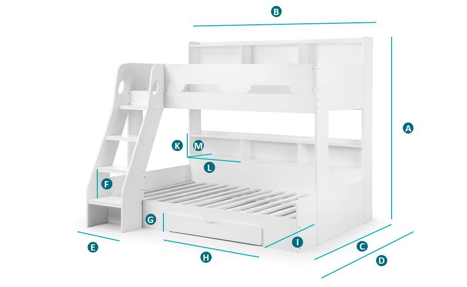 Happy Beds Orion Triple Sleeper Bunk Bed Sketch Dimensions