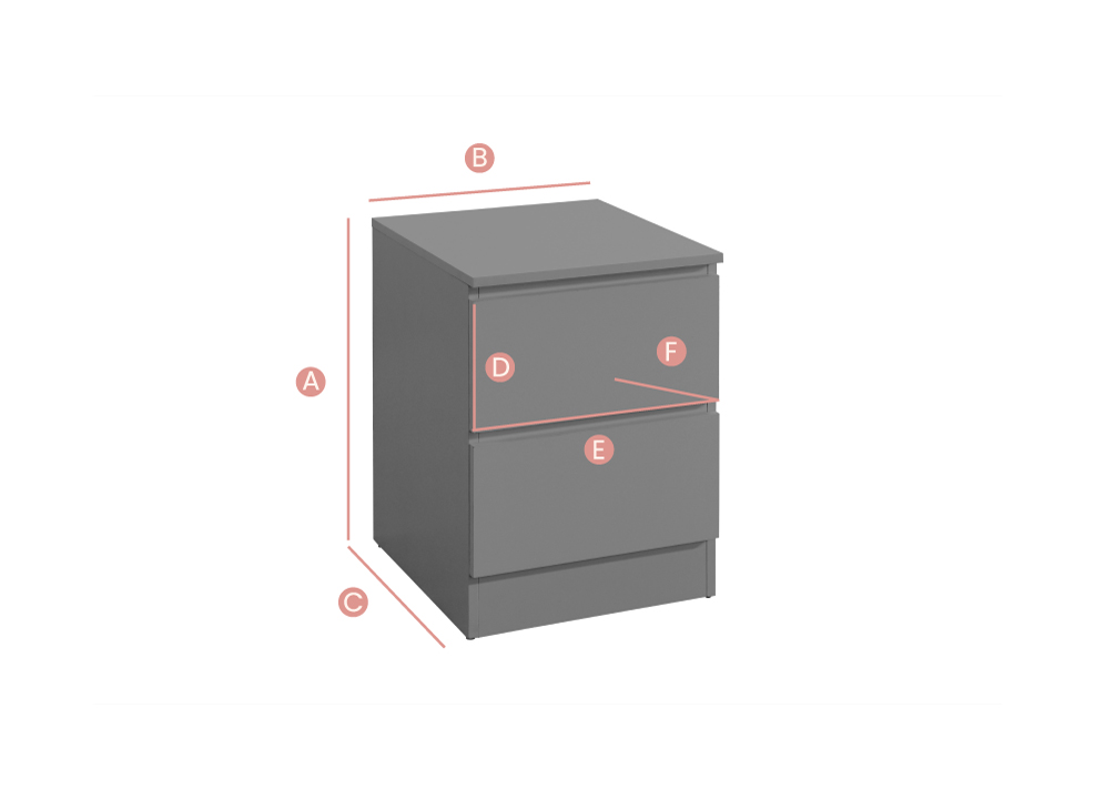 Happy Beds Oslo Black Wooden 2 Drawer Beside Table Sketch Dimensions
