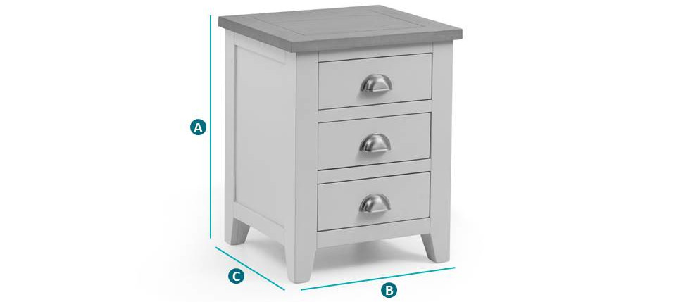 Happy Beds Richmond 3 Drawer Bedside Table Sketch Dimensions