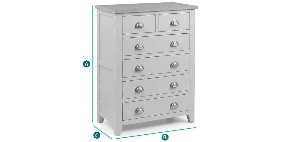 Happy Beds Richmond 4+2 Drawer Chest Sketch Dimensions